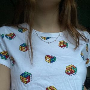 Rubik’s Cube Pattern White Tee Shirt